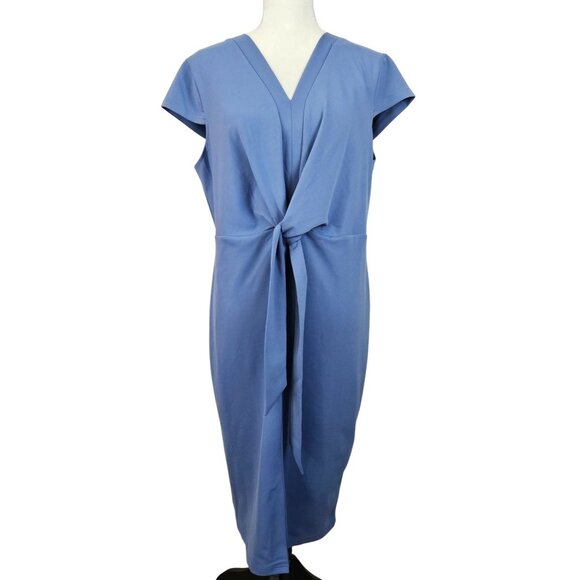 Grace Karin Womens XL Blue Midi Dress Tie Waist & V-Neck Stylish Slit Elegant - Picture 2 of 12